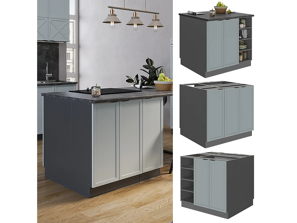 Îlot de cuisine bleu clair-gris 90x60x82 fame-line