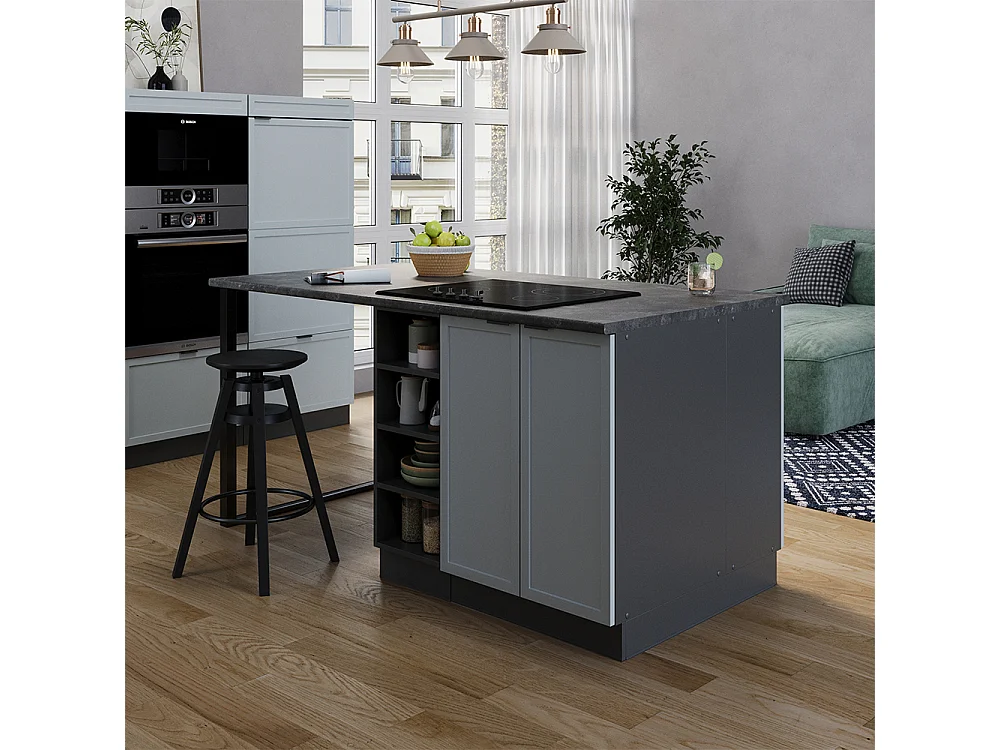 Îlot de cuisine bleu clair-gris 90x60x82 fame-line