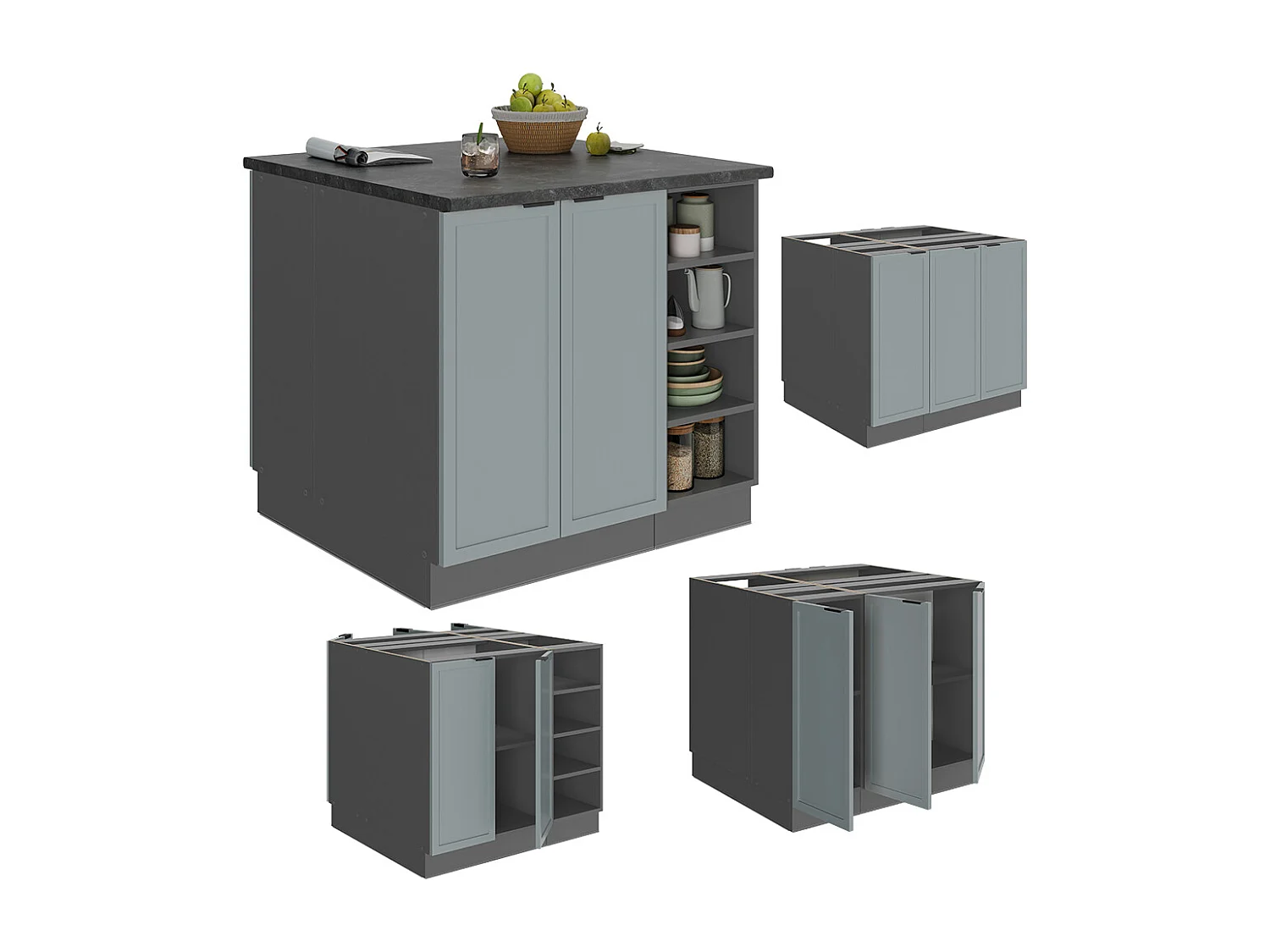 Îlot de cuisine bleu clair-gris 90x60x82 fame-line