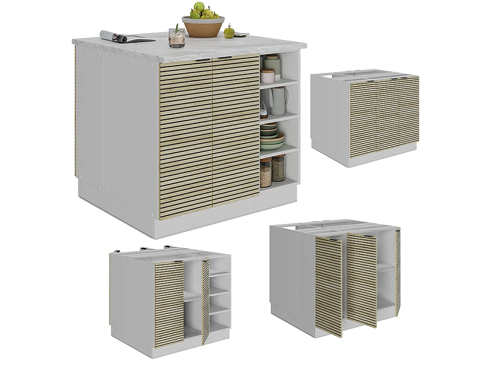 Îlot de cuisine panneau en chêne 90x60x82 fame-line