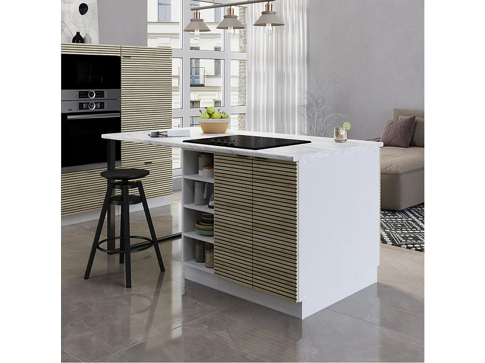 Îlot de cuisine panneau en chêne 90x60x82 fame-line