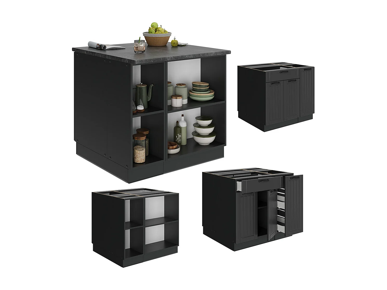 Îlot de cuisine gris foncé 90x60x82 fame-line