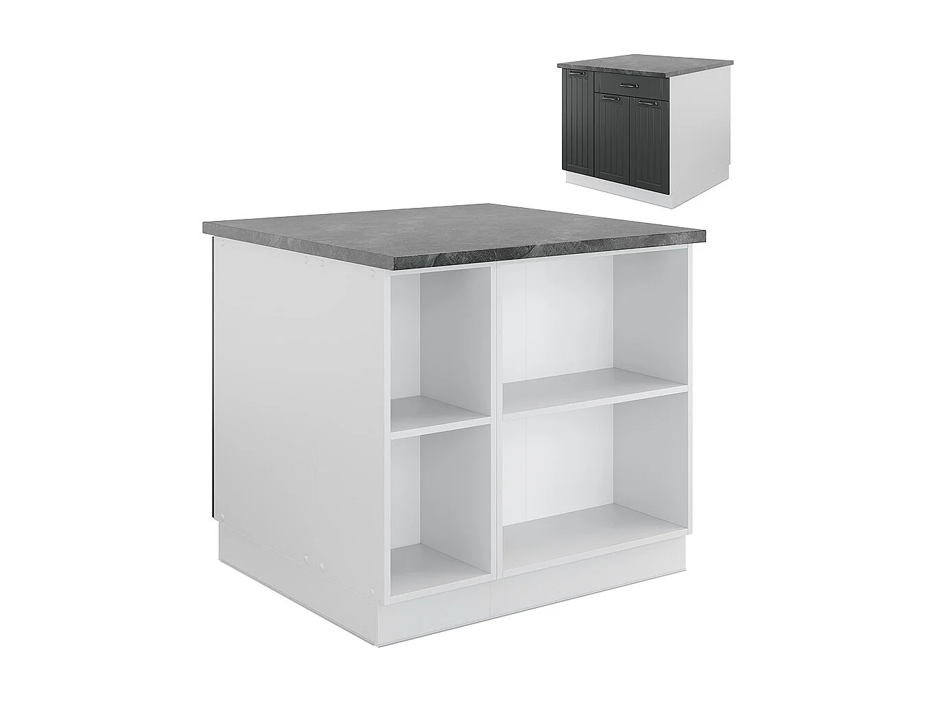 Îlot de cuisine anthracite maison de campagne/blanc 90x60x82 fame-line