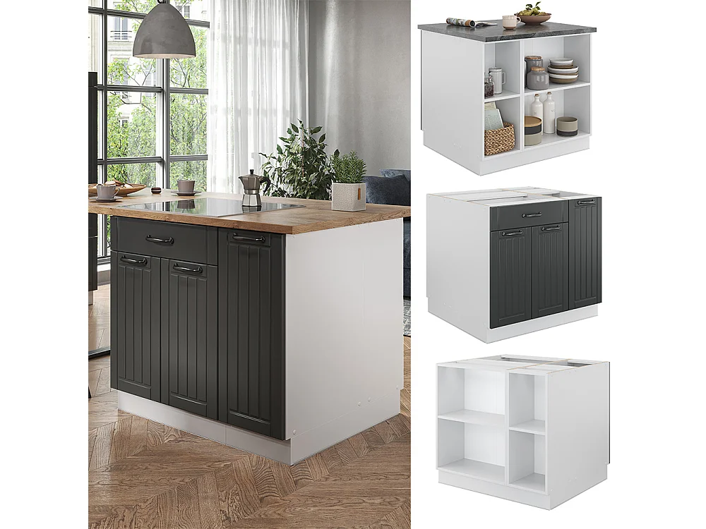 Îlot de cuisine anthracite maison de campagne/blanc 90x60x82 fame-line