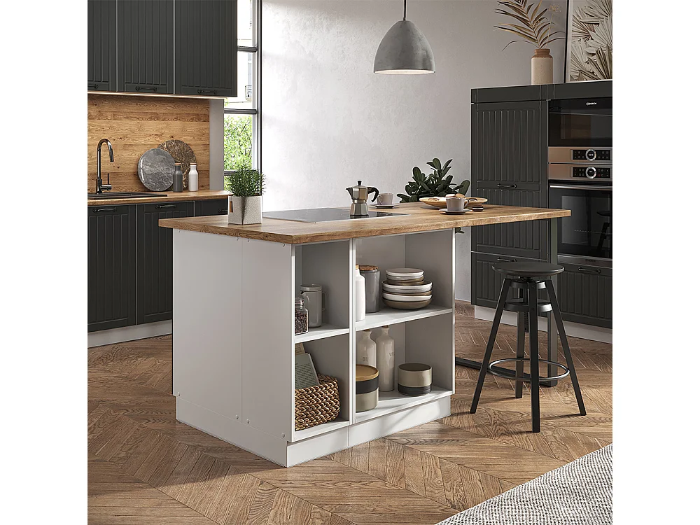 Îlot de cuisine anthracite maison de campagne/blanc 90x60x82 fame-line