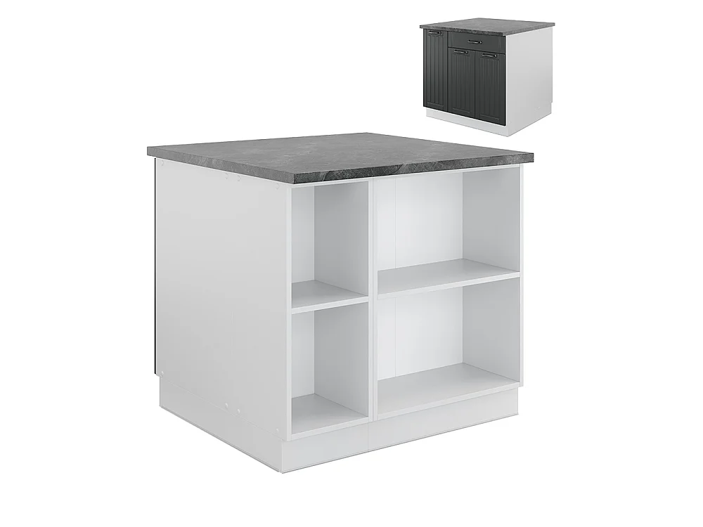 Îlot de cuisine anthracite maison de campagne/blanc 90x60x82 fame-line