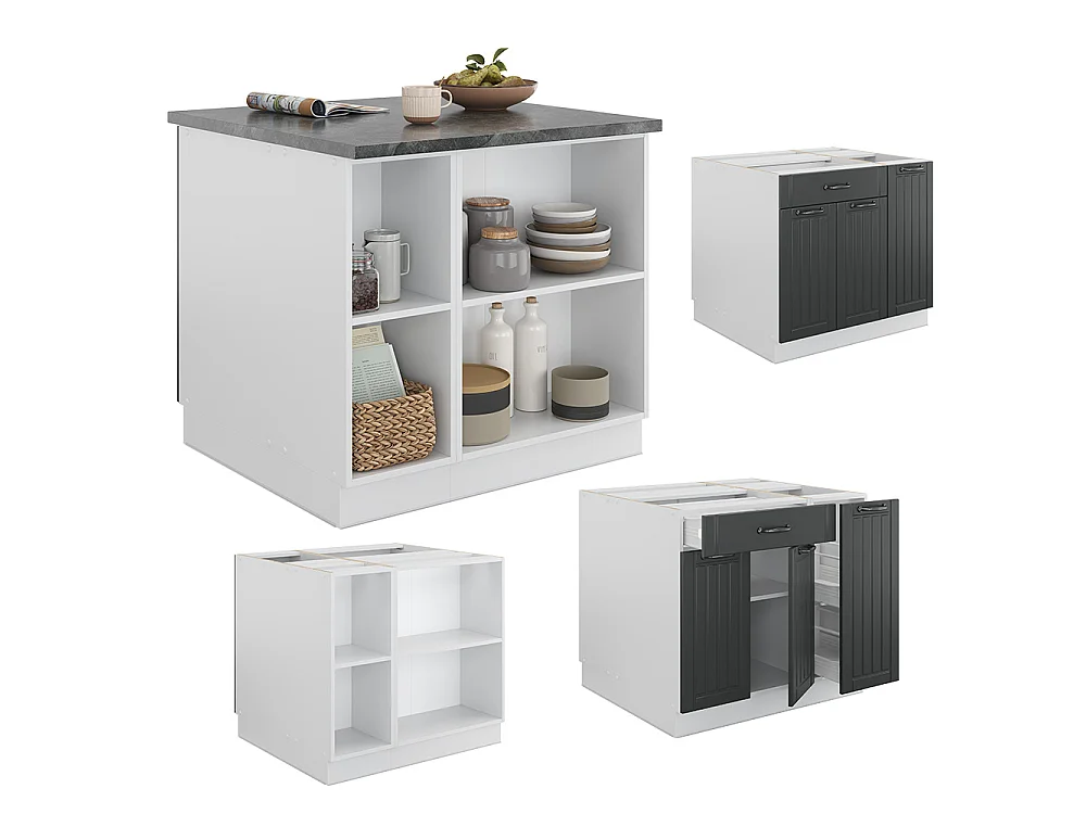 Îlot de cuisine anthracite maison de campagne/blanc 90x60x82 fame-line