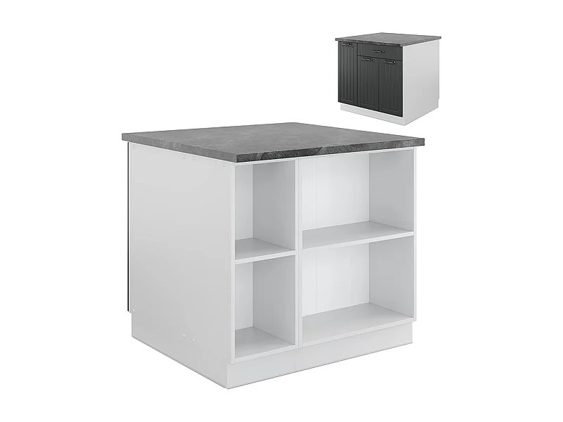 Îlot de cuisine anthracite maison de campagne/blanc 90x60x82 fame-line