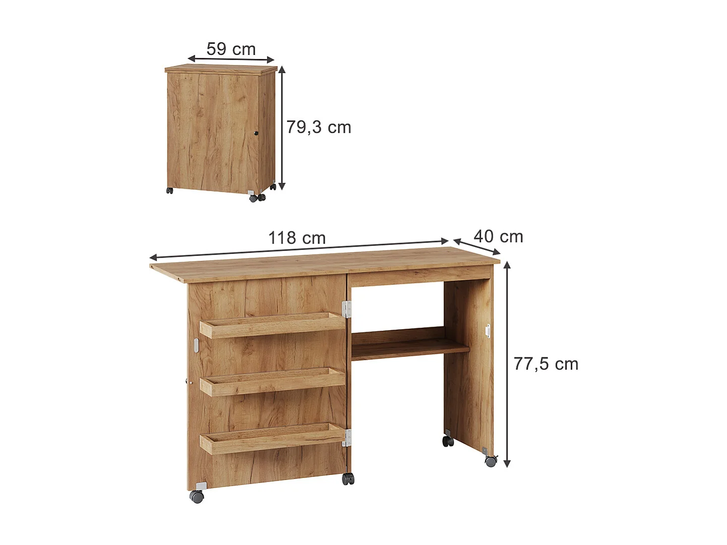 Tavolo da cucito rovere 118x40x77.5 carmen