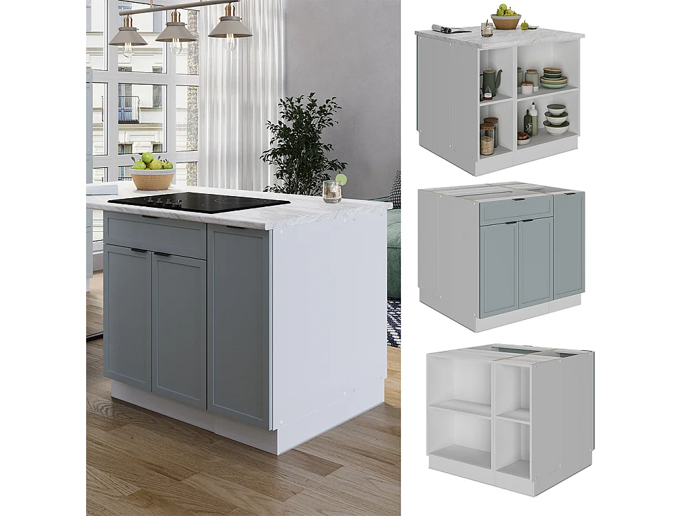 Îlot de cuisine bleu clair-gris 90x60x82 fame-line