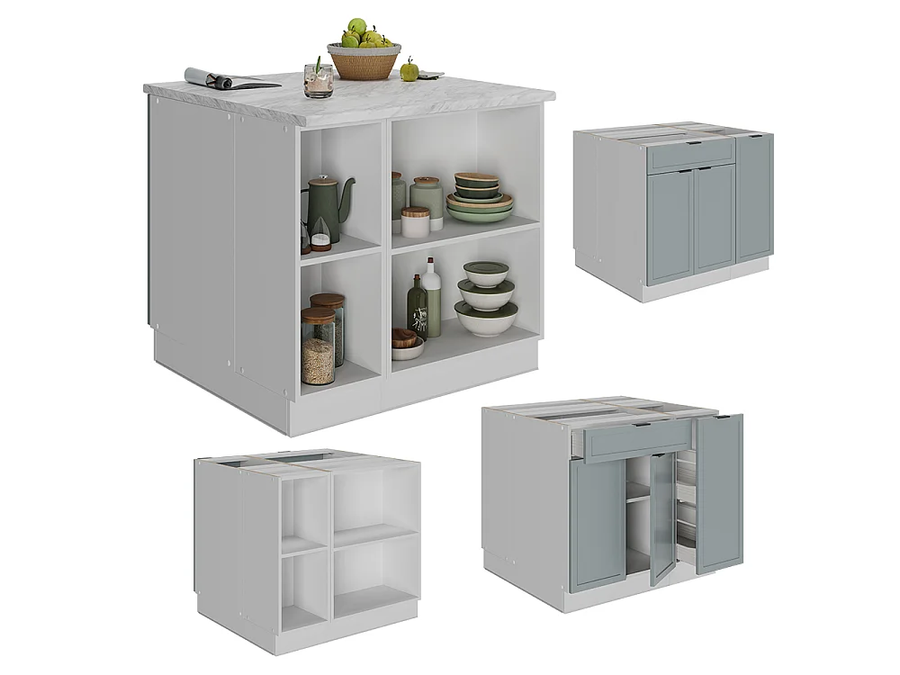 Îlot de cuisine bleu clair-gris 90x60x82 fame-line