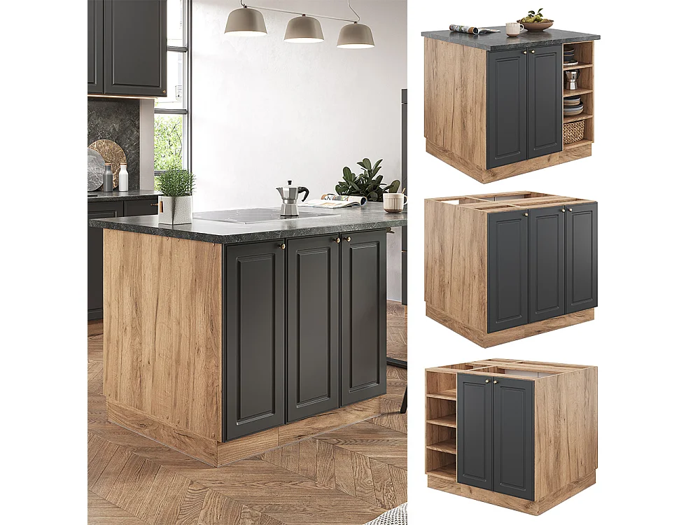 Îlot de cuisine chêne anthracite-or/force de lor 90x60x82 fame-line