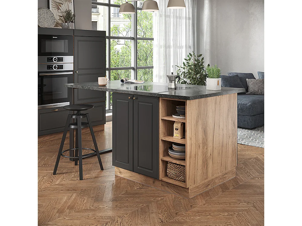Îlot de cuisine chêne anthracite-or/force de lor 90x60x82 fame-line