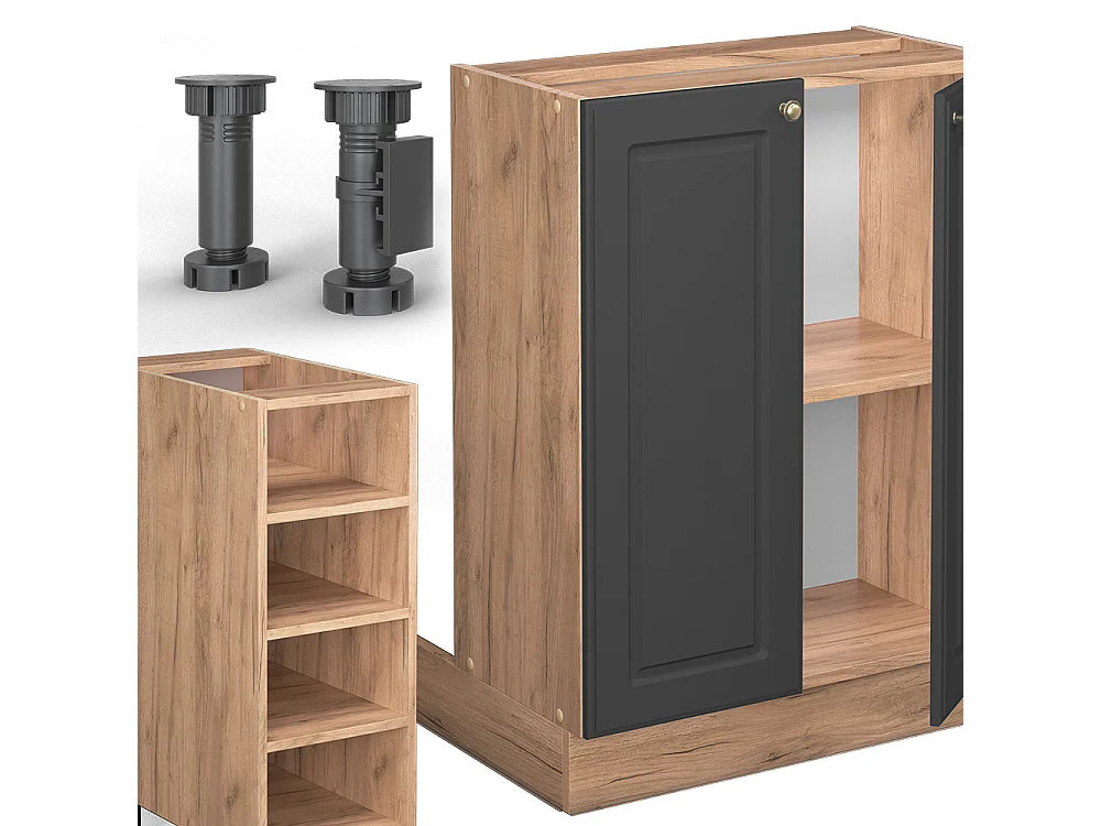 Îlot de cuisine chêne anthracite-or/force de lor 90x60x82 fame-line