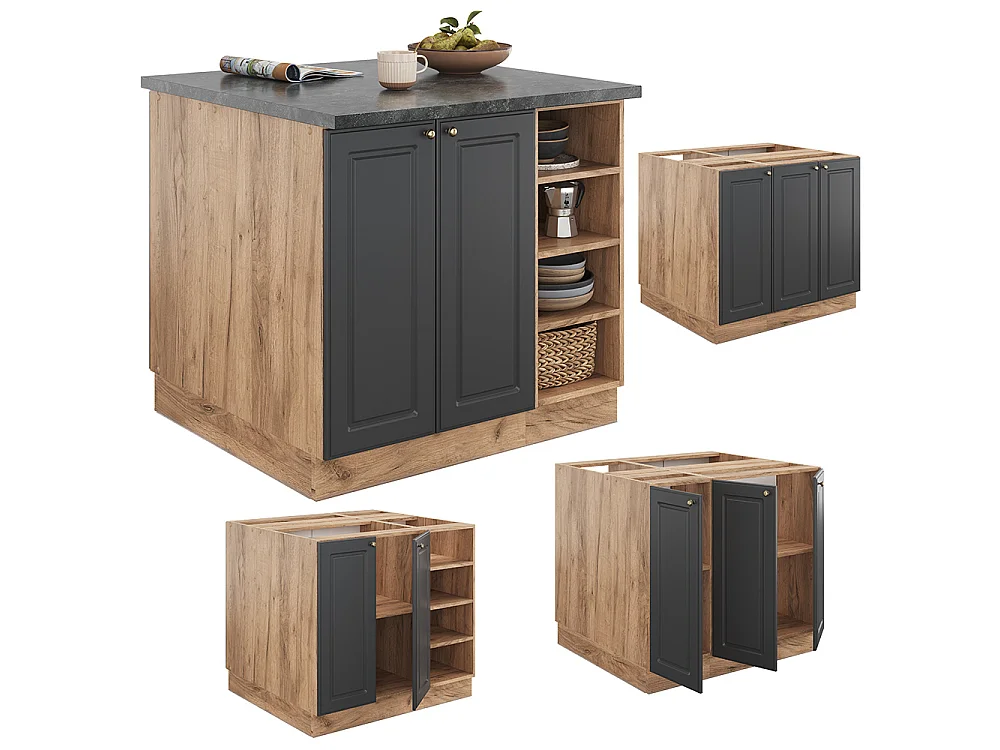 Îlot de cuisine chêne anthracite-or/force de lor 90x60x82 fame-line