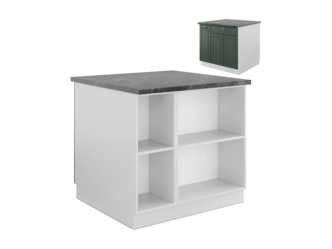 Îlot de cuisine vert-or landhaus/blanc 90x60x82 fame-line