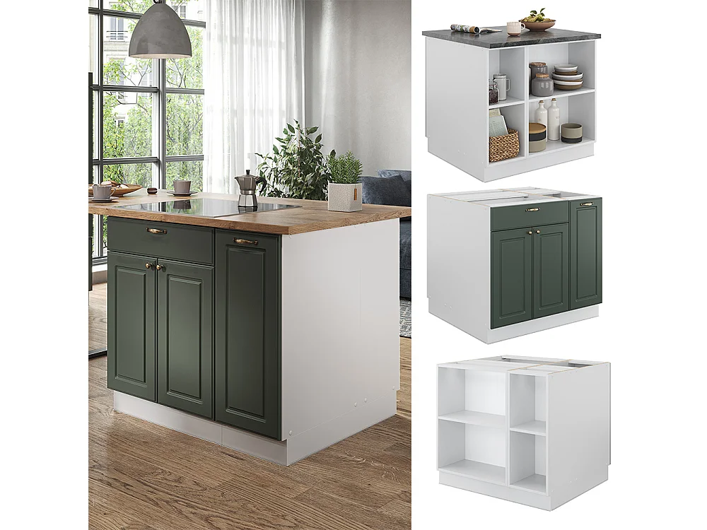 Îlot de cuisine vert-or landhaus/blanc 90x60x82 fame-line