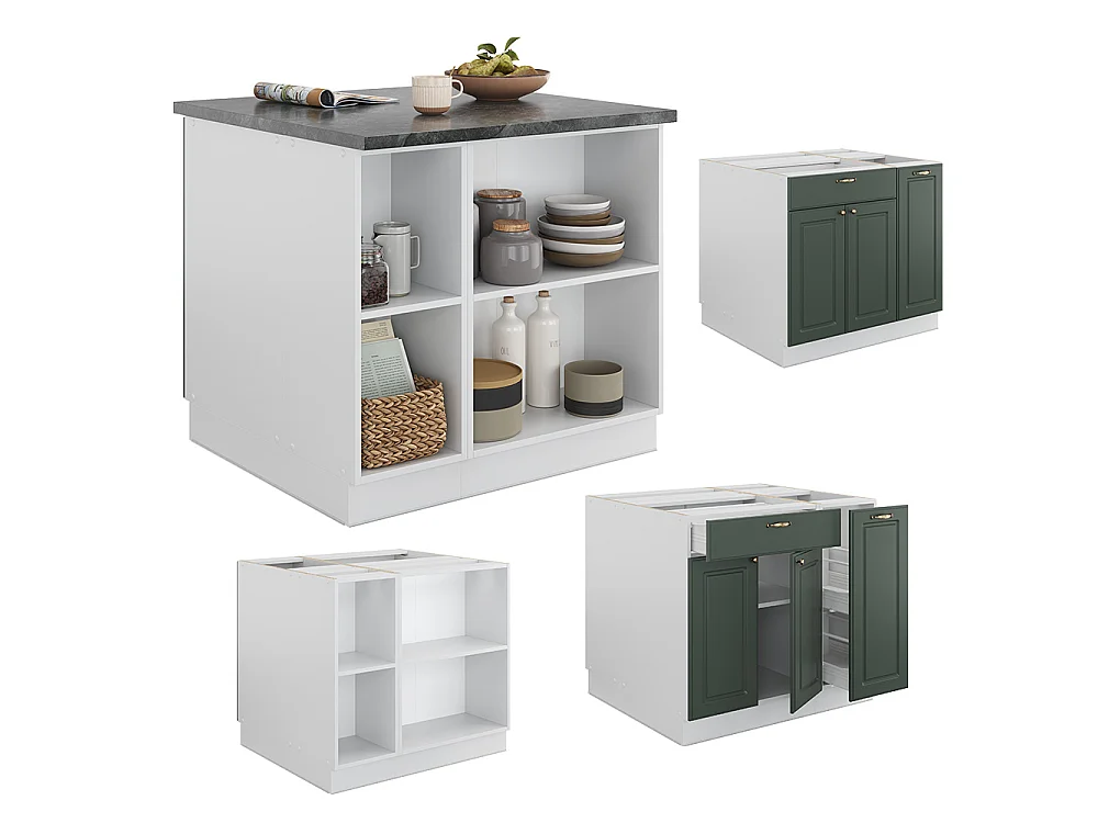 Isla de cocina verde-dorado casa de campo/blanco 90x60x82 fame-line