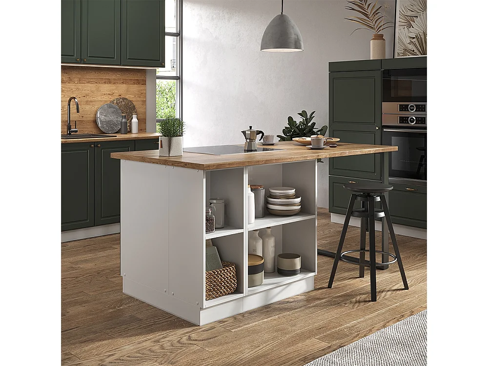 Îlot de cuisine vert-or landhaus/blanc 90x60x82 fame-line