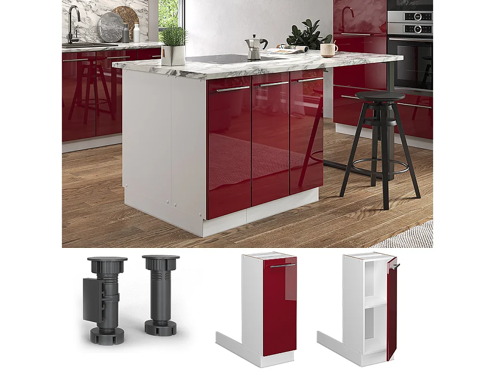 Îlot de cuisine rouge bordeaux haute brillance 30x70x82 fame-line