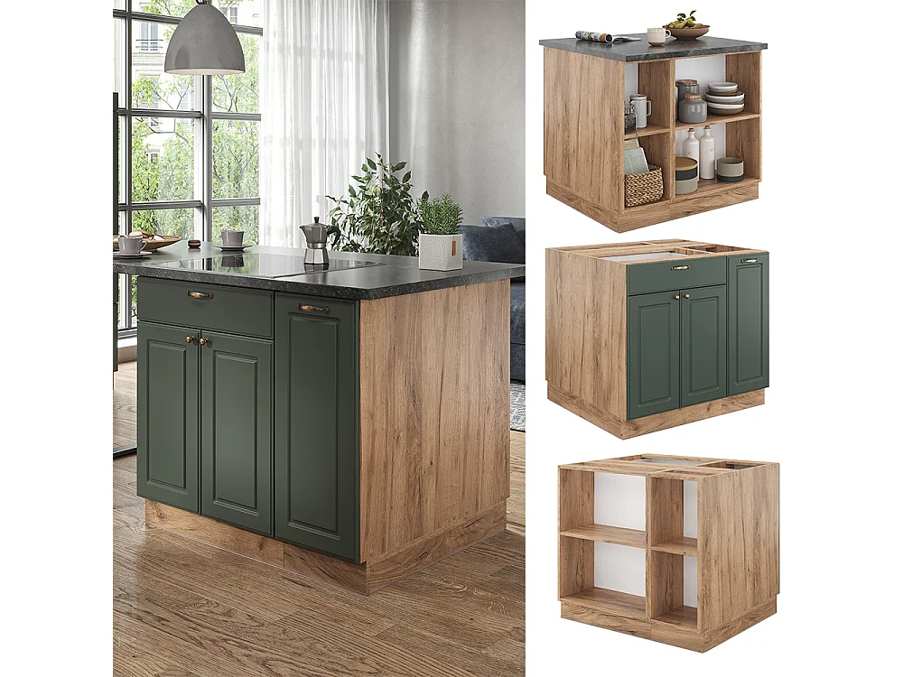 Îlot de cuisine chêne vert et or/chêne doré 90x60x82 fame-line