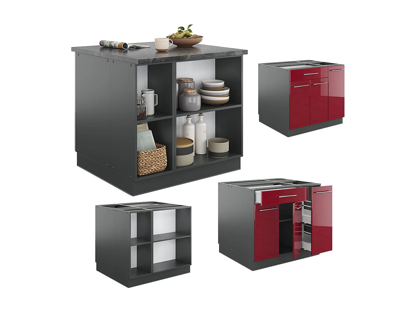 Kücheninsel bordeaux hochglanz/anthrazit 90x60x82 fame-line