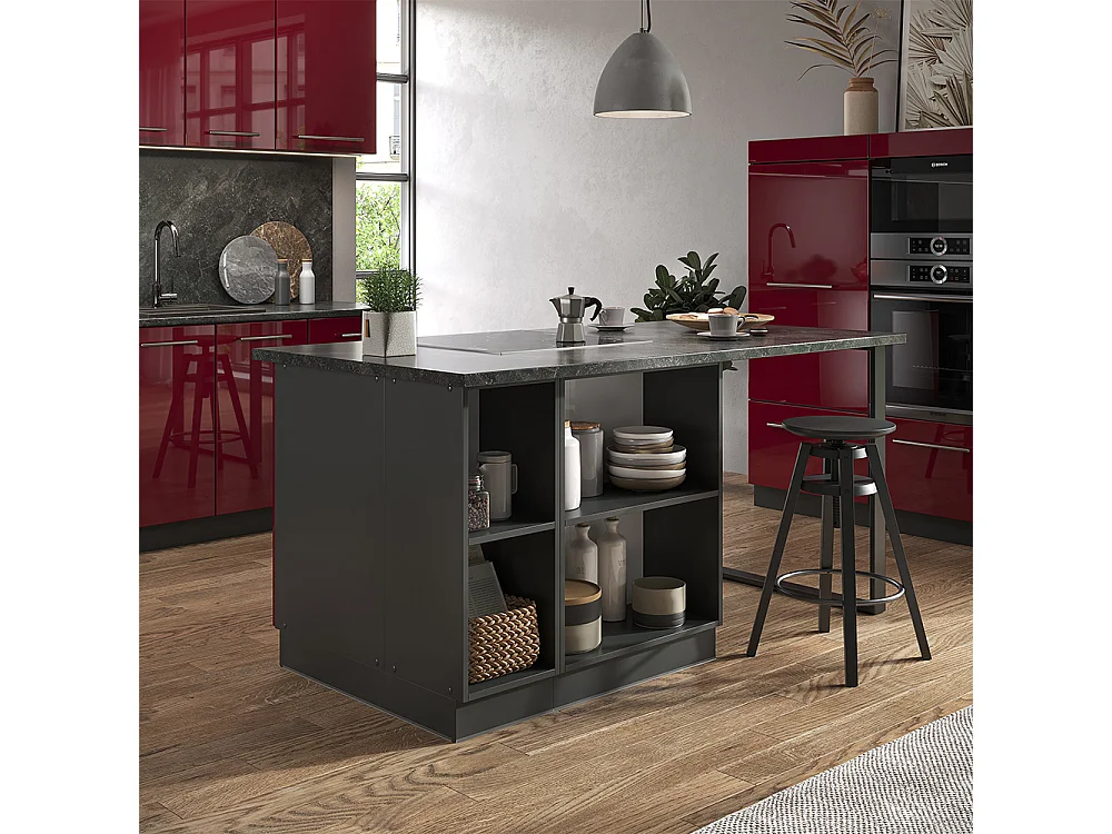 Îlot de cuisine bordeaux haute brillance/anthracite 90x60x82 fame-line