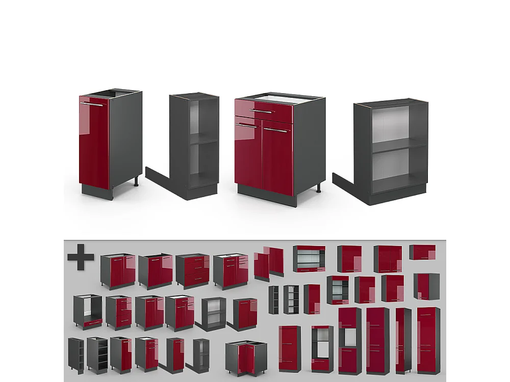 Îlot de cuisine bordeaux haute brillance/anthracite 90x60x82 fame-line
