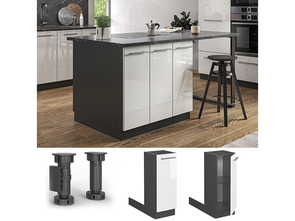 Kücheninsel weiß hochglanz 30x70x82 fame-line