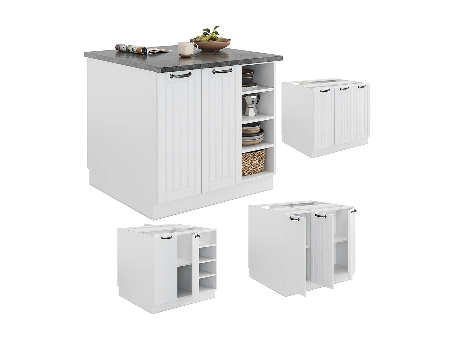 Îlot de cuisine blanc campagne/blanc 90x60x82 fame-line