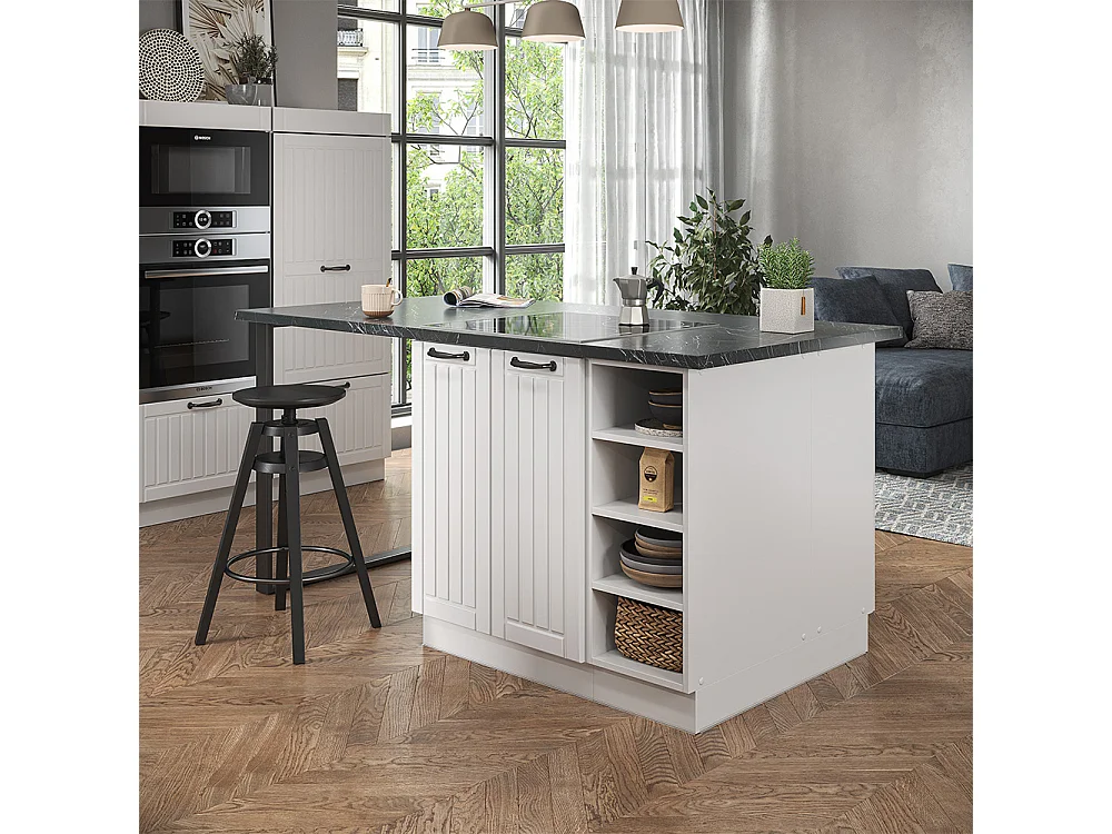 Îlot de cuisine blanc campagne/blanc 90x60x82 fame-line