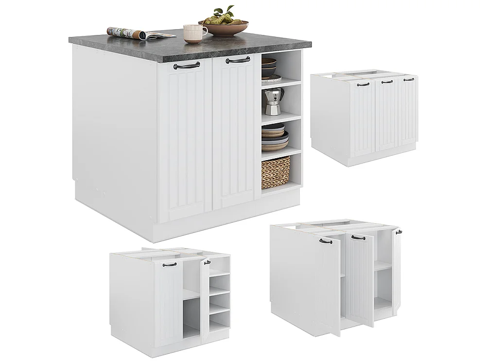 Îlot de cuisine blanc campagne/blanc 90x60x82 fame-line