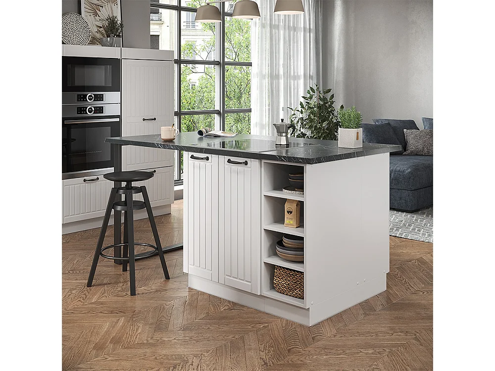 Îlot de cuisine blanc campagne/blanc 90x60x82 fame-line