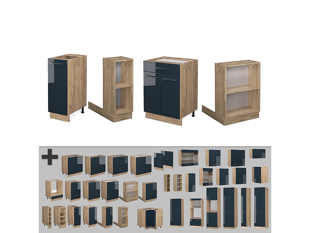 Kücheninsel dunkelblau hochglanz 90x60x82 fame-line