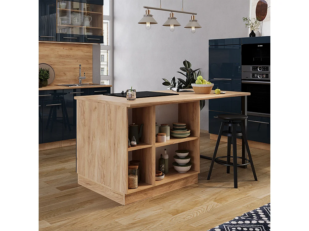 Îlot de cuisine bleu foncé brillant 90x60x82 fame-line