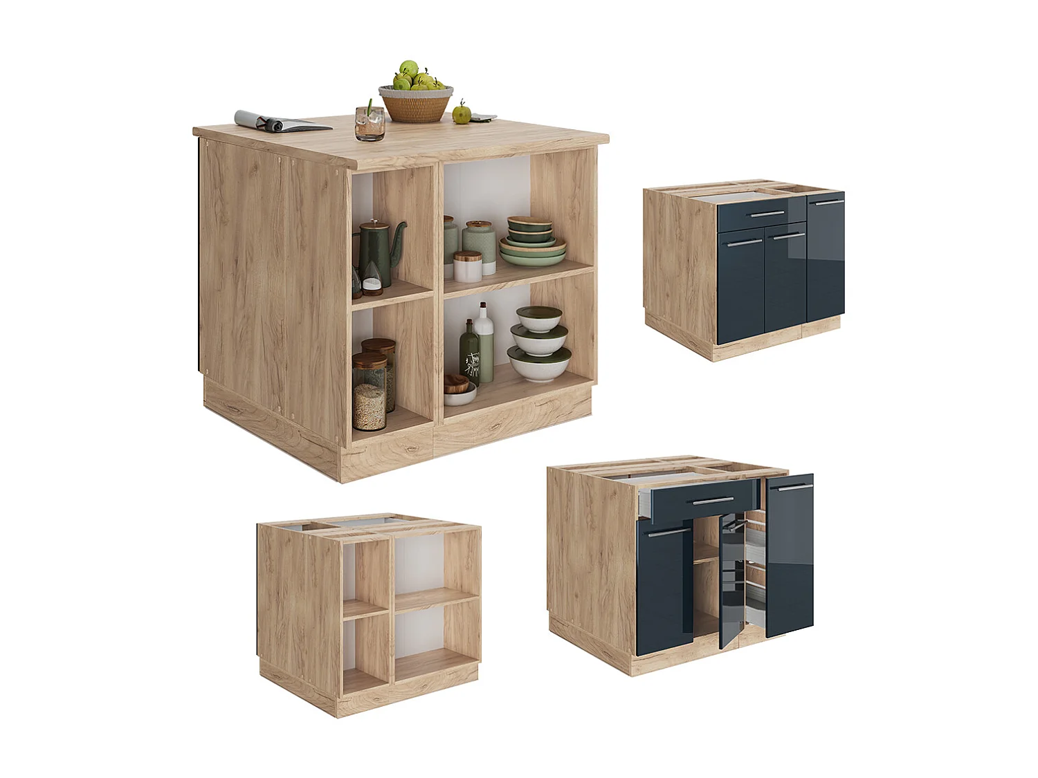 Îlot de cuisine bleu foncé brillant 90x60x82 fame-line