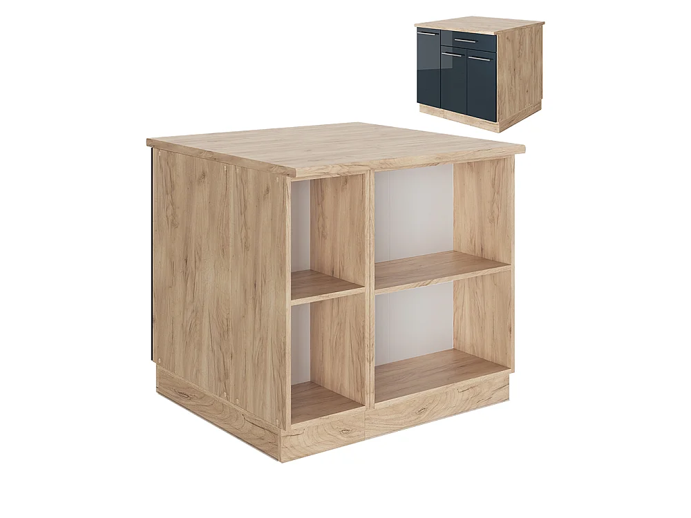 Îlot de cuisine bleu foncé brillant 90x60x82 fame-line