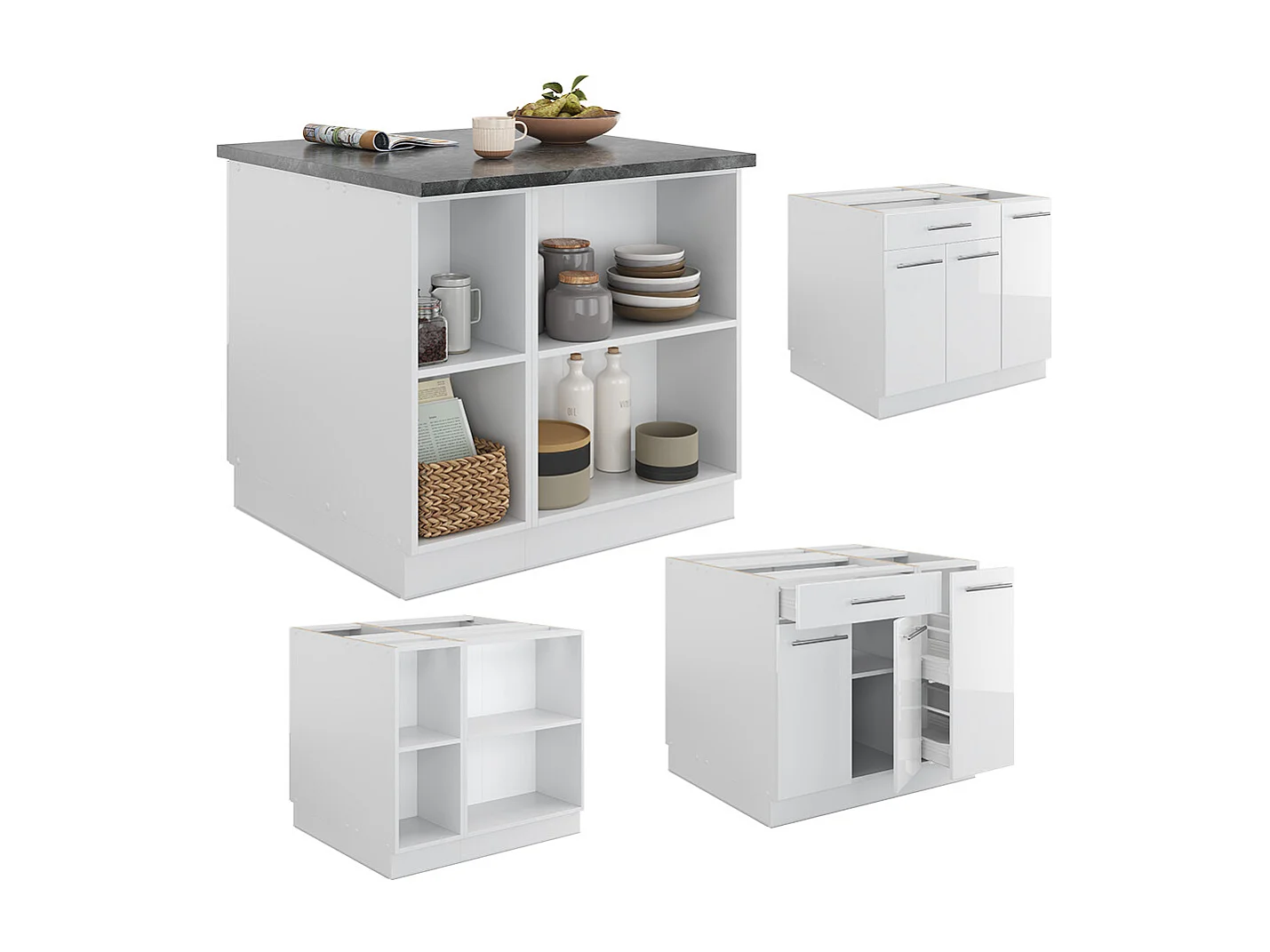 Kücheninsel weiß hochglanz/weiß 90x60x82 fame-line