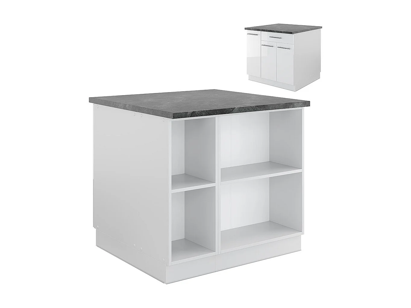 Îlot de cuisine blanc brillant/blanc 90x60x82 fame-line