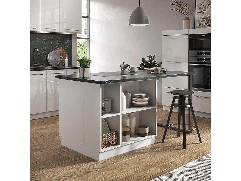 Îlot de cuisine blanc brillant/blanc 90x60x82 fame-line