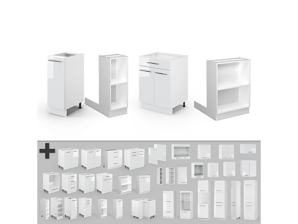 Îlot de cuisine blanc brillant/blanc 90x60x82 fame-line