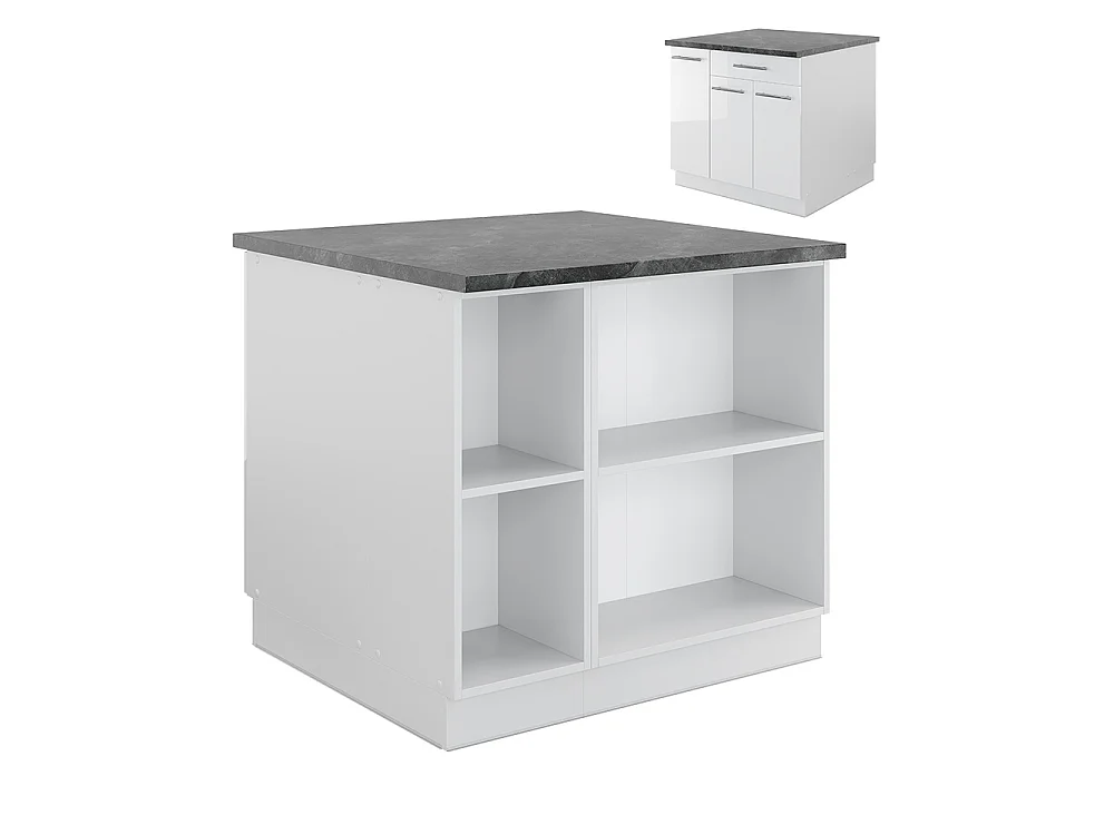 Îlot de cuisine blanc brillant/blanc 90x60x82 fame-line
