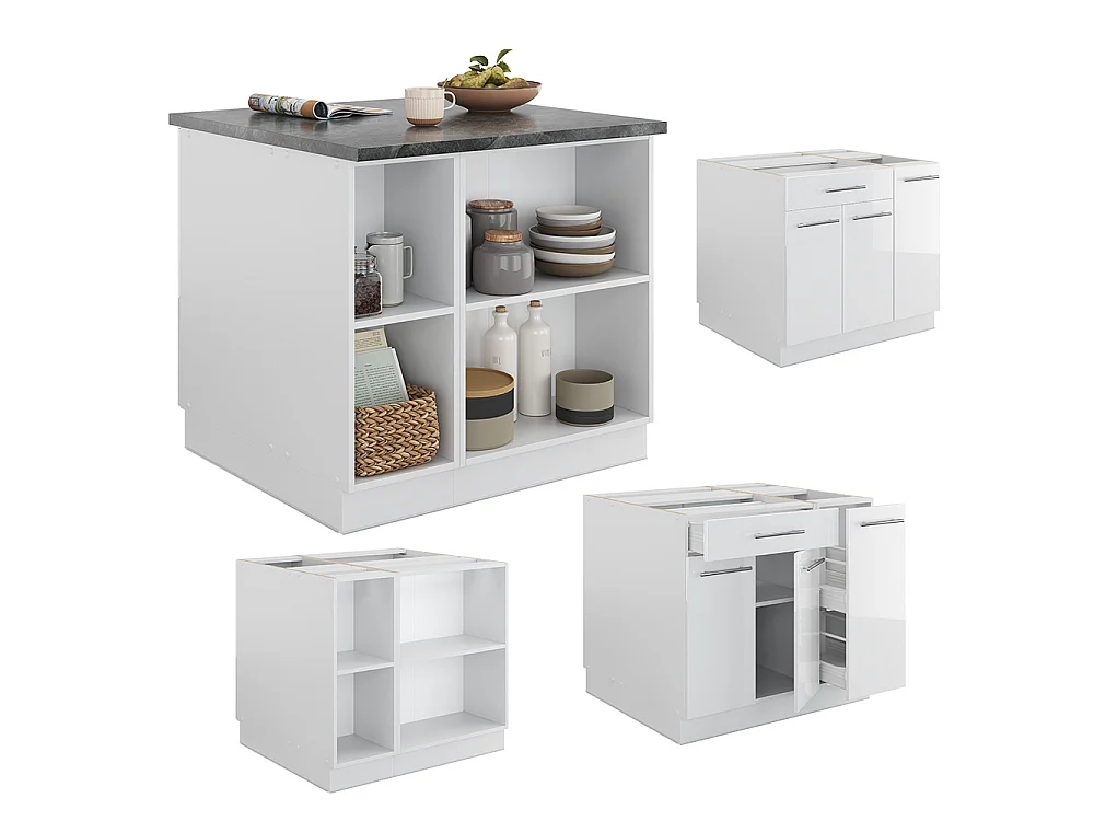 Îlot de cuisine blanc brillant/blanc 90x60x82 fame-line