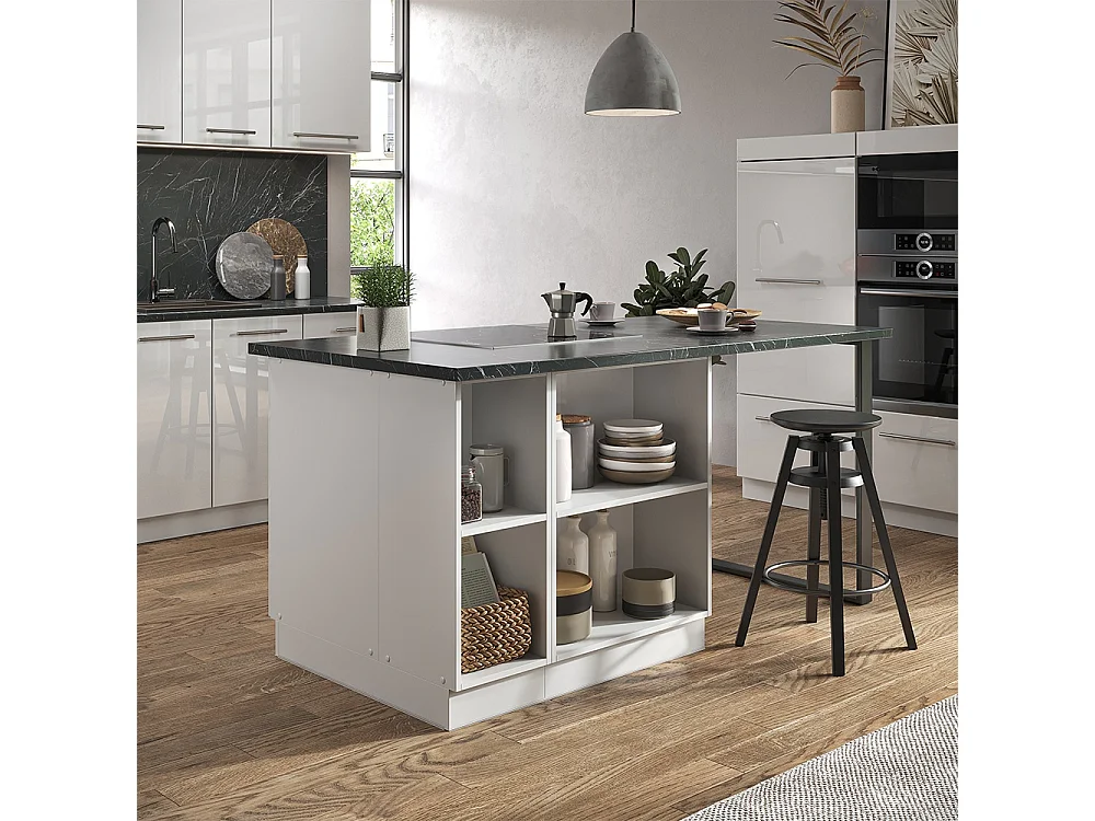 Îlot de cuisine blanc brillant/blanc 90x60x82 fame-line
