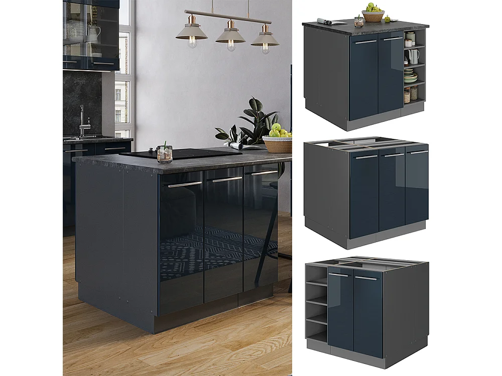 îlot de cuisine bleu foncé brillant/anthracite 90x60x82 fame-line