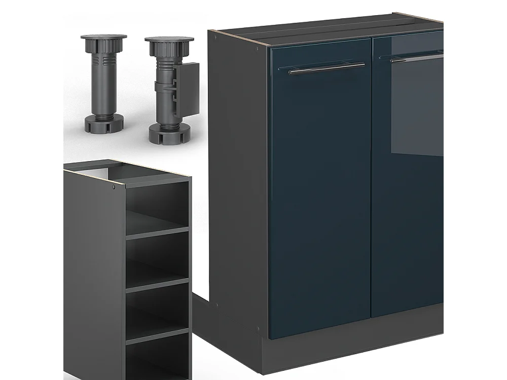 îlot de cuisine bleu foncé brillant/anthracite 90x60x82 fame-line