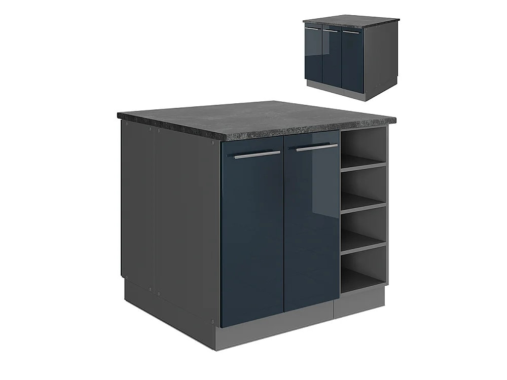 îlot de cuisine bleu foncé brillant/anthracite 90x60x82 fame-line