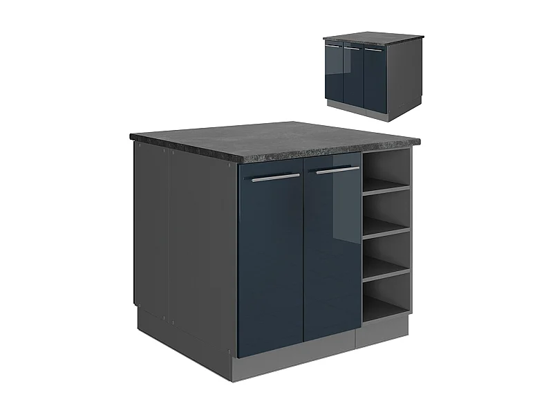 îlot de cuisine bleu foncé brillant/anthracite 90x60x82 fame-line