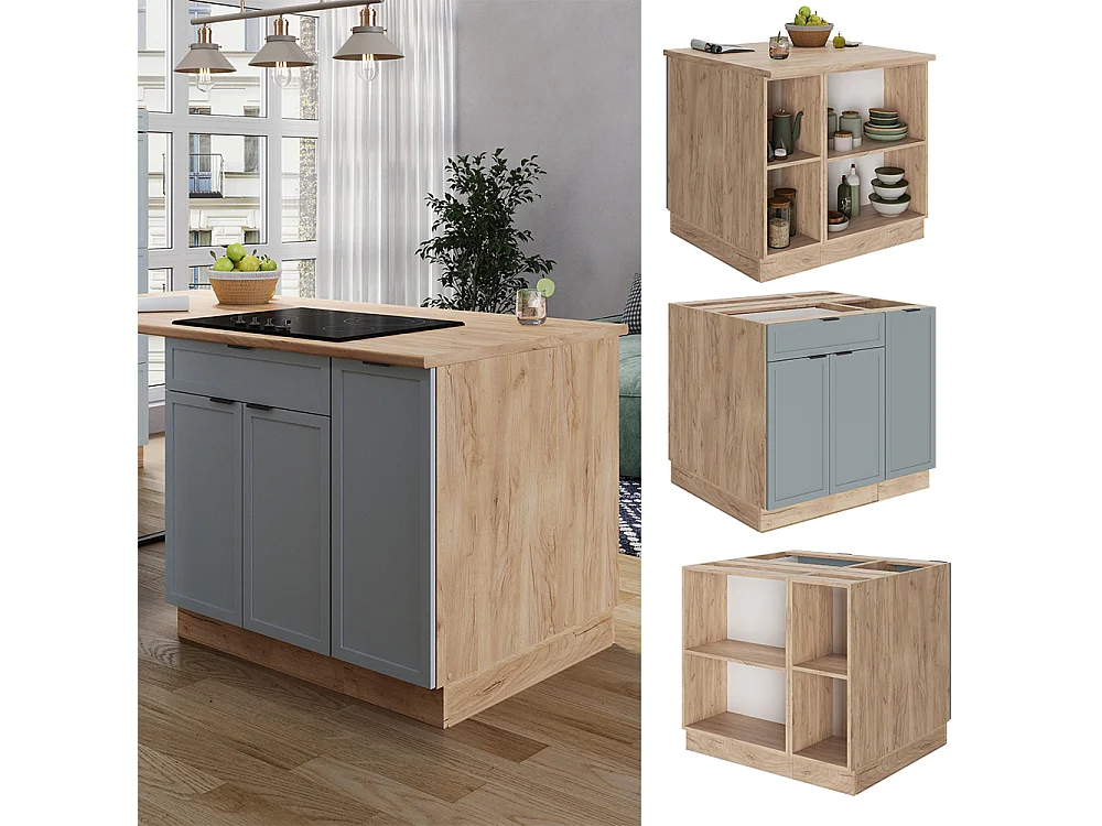 Îlot de cuisine bleu clair-gris 90x60x82 fame-line