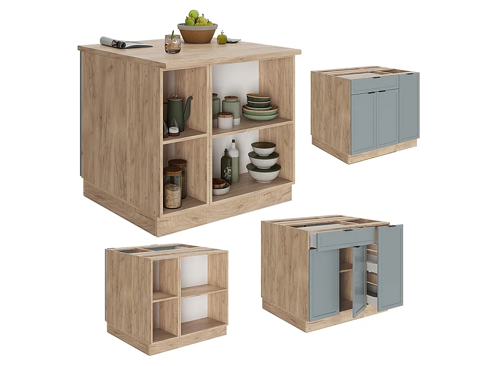 Îlot de cuisine bleu clair-gris 90x60x82 fame-line